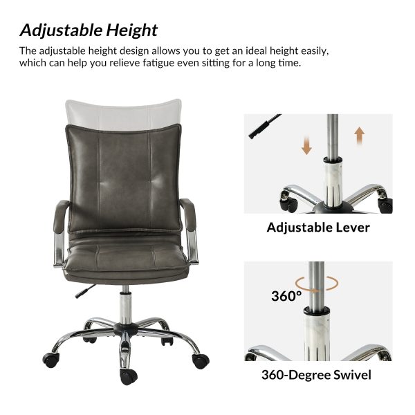 Grey Vegan Leather Tufted Wingback Ergonomic Adjustable Task Chair 2