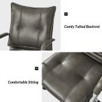 Grey Vegan Leather Tufted Wingback Ergonomic Adjustable Task Chair 9 Grey Vegan Leather Tufted Wingback Ergonomic Adjustable Task Chair