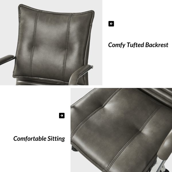 Grey Vegan Leather Tufted Wingback Ergonomic Adjustable Task Chair 3