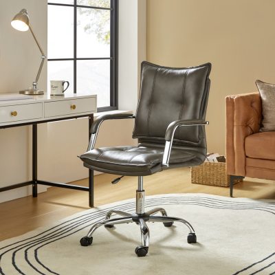 Grey Vegan Leather Tufted Wingback Ergonomic Adjustable Task Chair