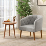 Gray Upholstered Tub Chair with Rubber Wood Legs and Foot Pads 8 Gray Upholstered Tub Chair with Rubber Wood Legs and Foot Pads