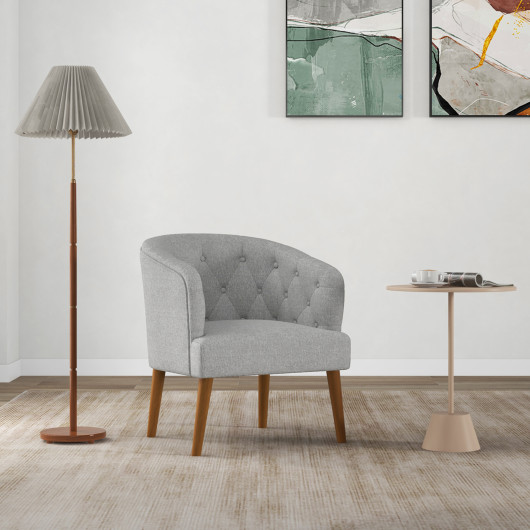 Gray Upholstered Tub Chair with Rubber Wood Legs and Foot Pads 2 Gray Upholstered Tub Chair with Rubber Wood Legs and Foot Pads - Image 2