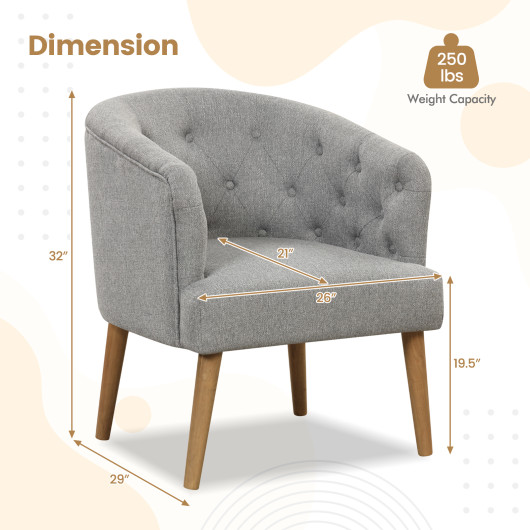 Gray Upholstered Tub Chair with Rubber Wood Legs and Foot Pads 4 Gray Upholstered Tub Chair with Rubber Wood Legs and Foot Pads - Image 4