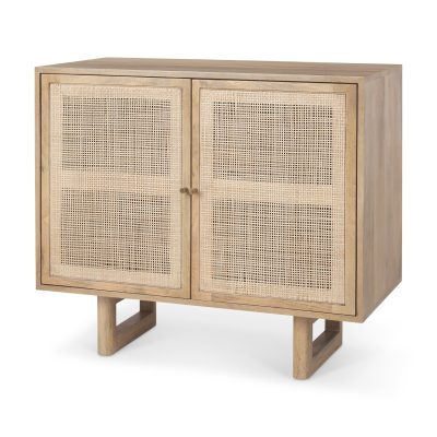 Grier 36L x 18W x 31H Light Brown Wood w/ Cane 2 Door Accent Cabinet