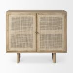 Grier 36L x 18W x 31H Light Brown Wood w/ Cane 2 Door Accent Cabinet