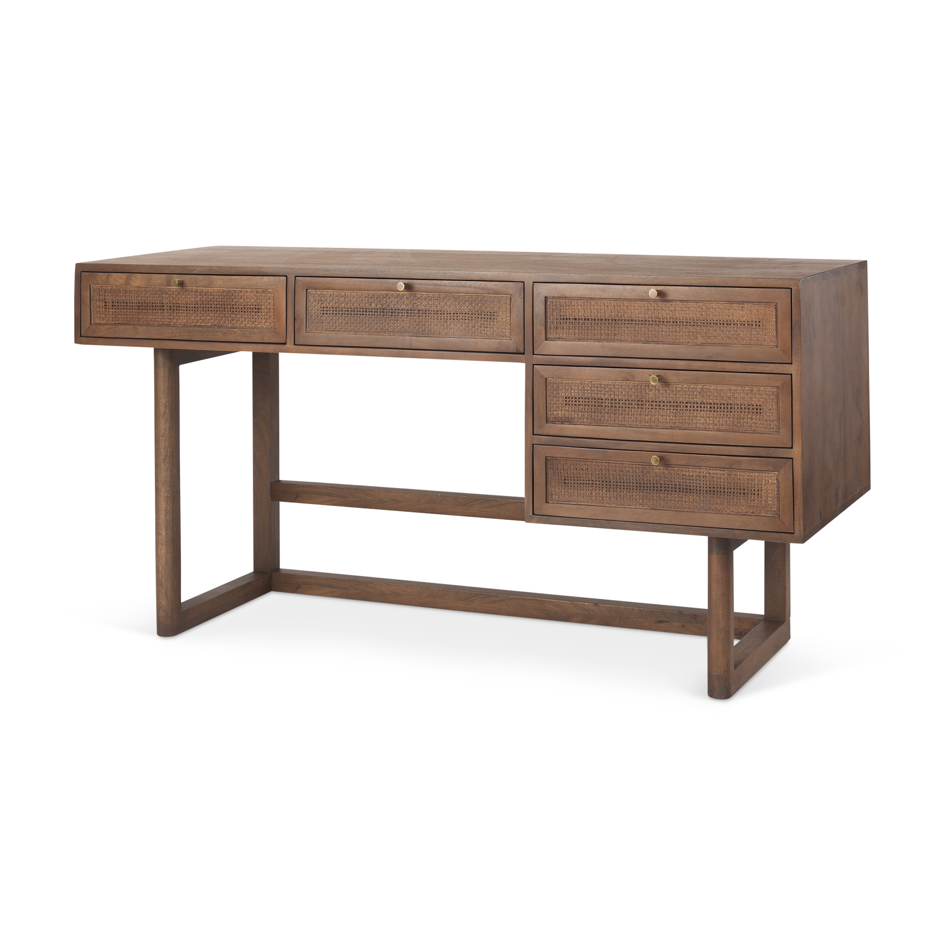 Grier 60.0L x 22.75W x 30.5H Medium Brown Solid Wood WCane Office Desk