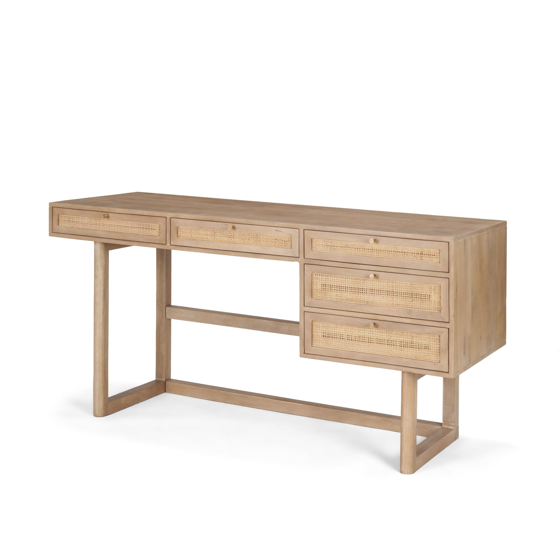 Grier 62.0L x 22.0W x 30.0H Light Brown Solid Wood WCane Office Desk