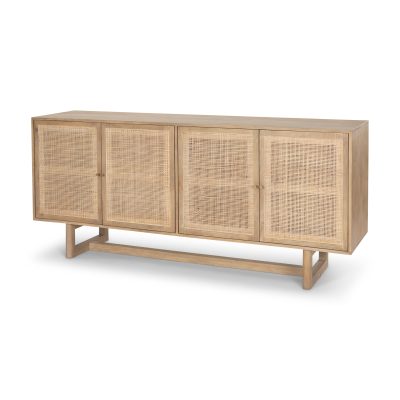 Grier 72.0L x 18.75W x 31.5H Light Brown Solid Wood W/Cane Sideboard