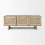 Grier Light Brown Solid Wood and Cane 3 Door Media Console