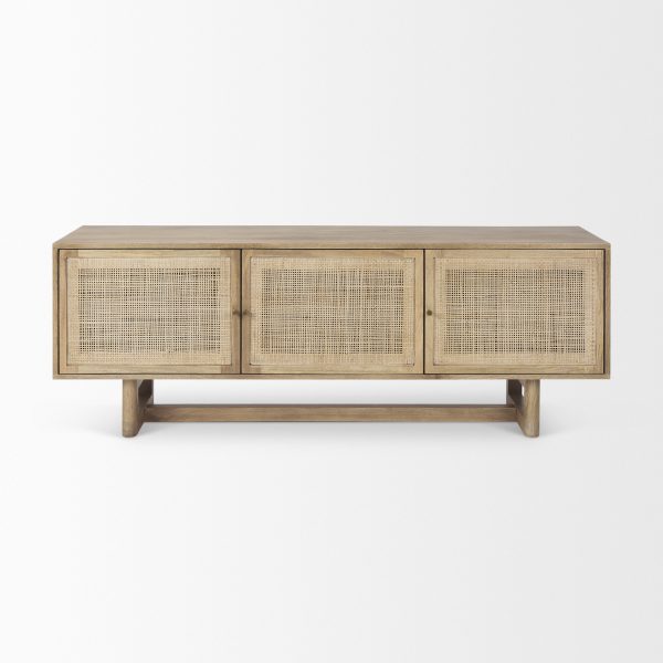 Grier Light Brown Solid Wood and Cane 3 Door Media Console 1