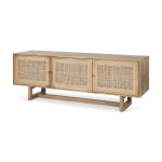 Grier Light Brown Solid Wood and Cane 3 Door Media Console