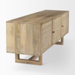 Grier Light Brown Solid Wood and Cane 3 Door Media Console