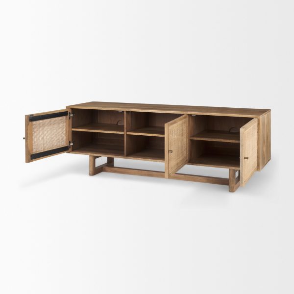 Grier Light Brown Solid Wood and Cane 3 Door Media Console 5