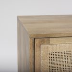 Grier Light Brown Solid Wood and Cane 3 Door Media Console