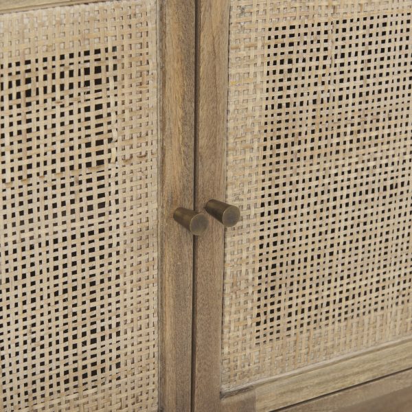 Grier Light Brown Solid Wood and Cane 3 Door Media Console 7