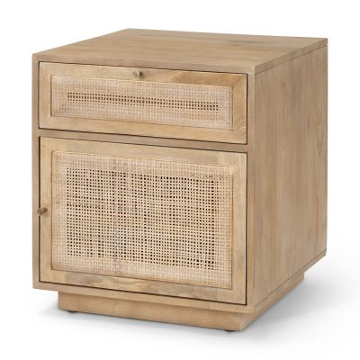 Grier Light Brown Wood w/ Cane Accent Table