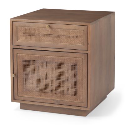 Grier Medium Brown Wood w/ Cane Accent Table