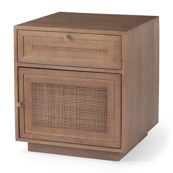 Grier Medium Brown Wood w Cane Accent Table