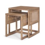 Grier Set of 2 Light Brown Solid Wood w/ Cane Nesting Accent Tables