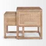 Grier Set of 2 Light Brown Solid Wood w/ Cane Nesting Accent Tables