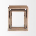 Grier Set of 2 Light Brown Solid Wood w/ Cane Nesting Accent Tables