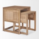 Grier Set of 2 Light Brown Solid Wood w/ Cane Nesting Accent Tables