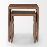 Grier Set of 2 Medium Brown Solid Wood w/ Cane Nesting Accent Tables