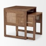 Grier Set of 2 Medium Brown Solid Wood w/ Cane Nesting Accent Tables