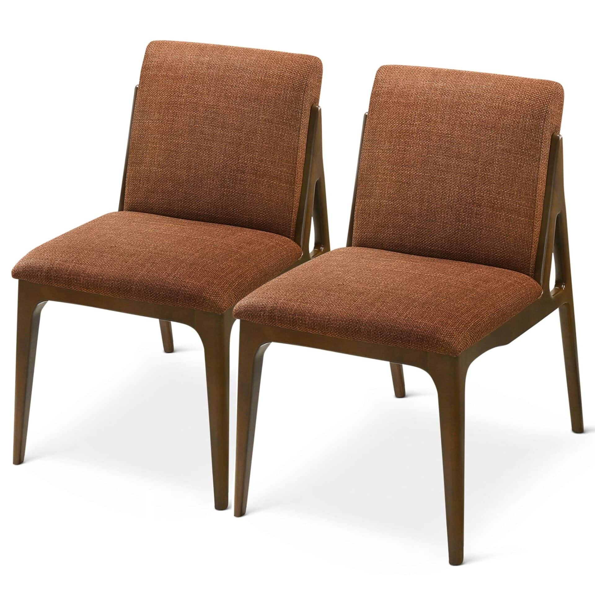 Orange Fabric Mid-Century Dining Chairs with Walnut Base (Set of 2) 1 Orange Fabric Mid-Century Dining Chairs with Walnut Base (Set of 2)