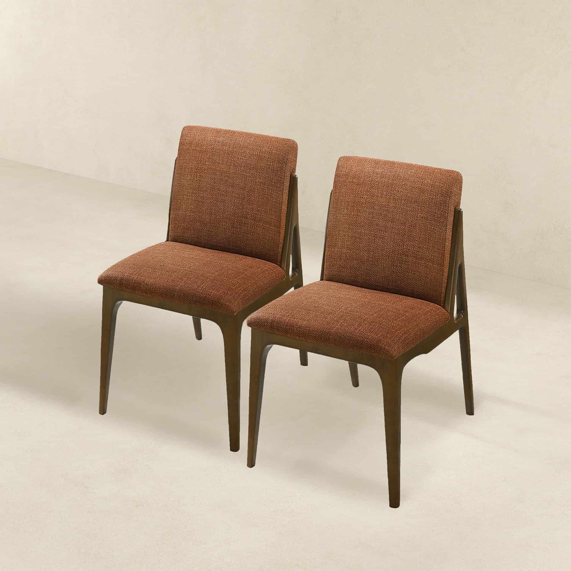 Orange Fabric Mid-Century Dining Chairs with Walnut Base (Set of 2) 2 Orange Fabric Mid-Century Dining Chairs with Walnut Base (Set of 2) - Image 2