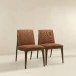 Orange Fabric Mid-Century Dining Chairs with Walnut Base (Set of 2) 8 Orange Fabric Mid-Century Dining Chairs with Walnut Base (Set of 2)