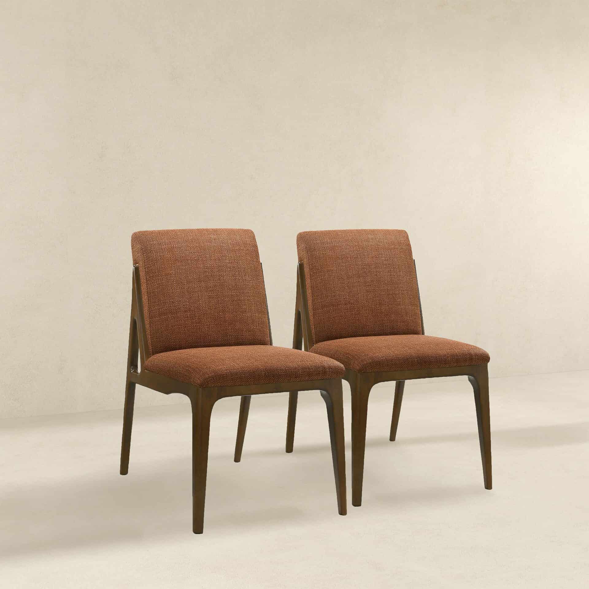 Orange Fabric Mid-Century Dining Chairs with Walnut Base (Set of 2) 3 Orange Fabric Mid-Century Dining Chairs with Walnut Base (Set of 2) - Image 3