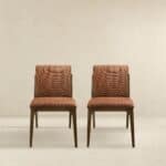 Orange Fabric Mid-Century Dining Chairs with Walnut Base (Set of 2) 9 Orange Fabric Mid-Century Dining Chairs with Walnut Base (Set of 2)