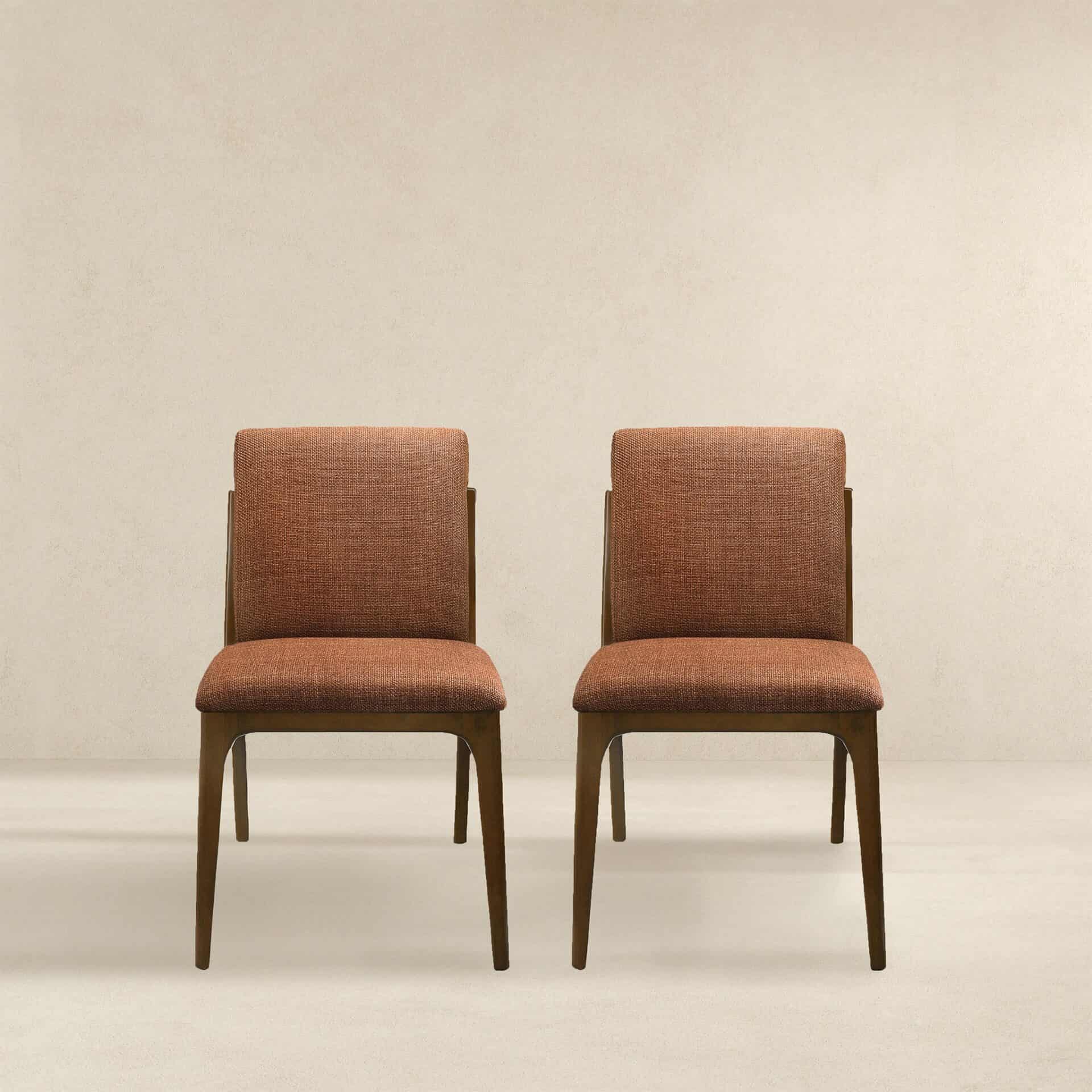 Orange Fabric Mid-Century Dining Chairs with Walnut Base (Set of 2) 4 Orange Fabric Mid-Century Dining Chairs with Walnut Base (Set of 2) - Image 4