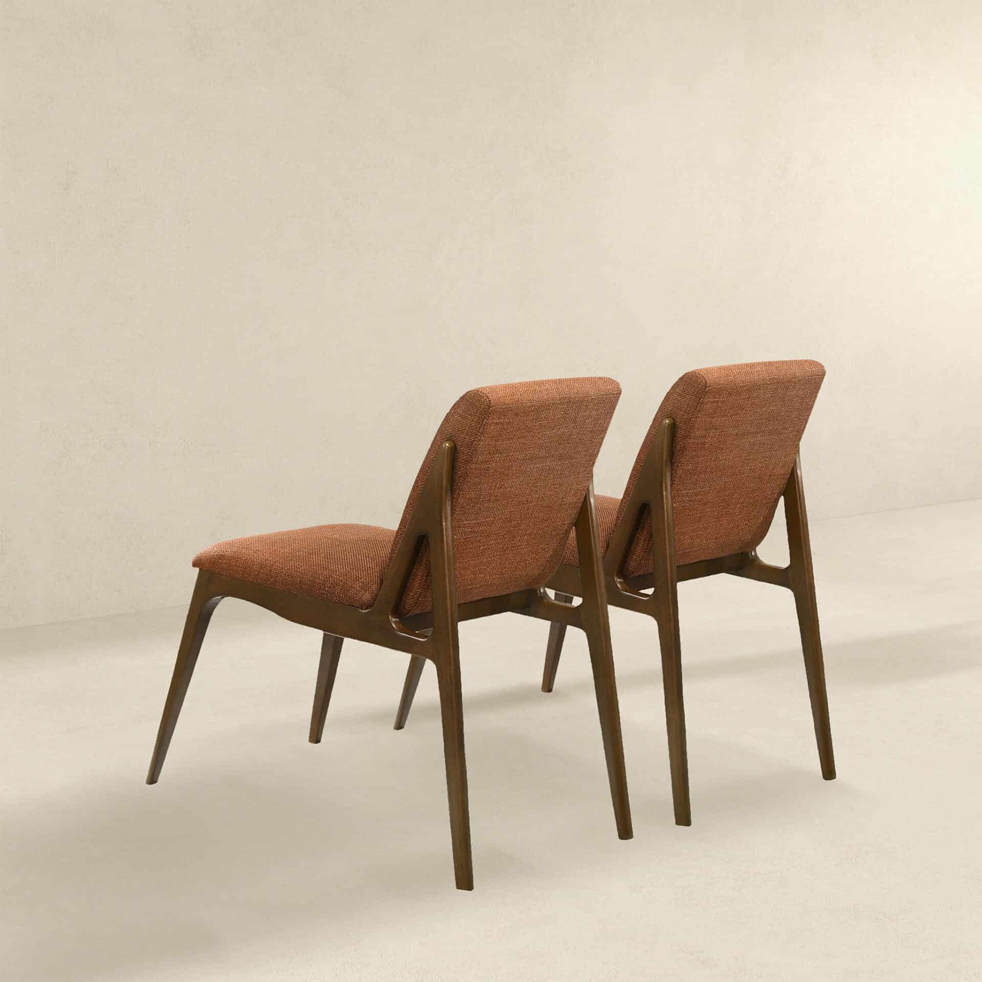 Orange Fabric Mid-Century Dining Chairs with Walnut Base (Set of 2) 5 Orange Fabric Mid-Century Dining Chairs with Walnut Base (Set of 2) - Image 5