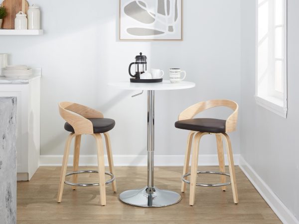 Grotto 24 Brown Faux Leather Contemporary Swivel Stools Set of 2 3