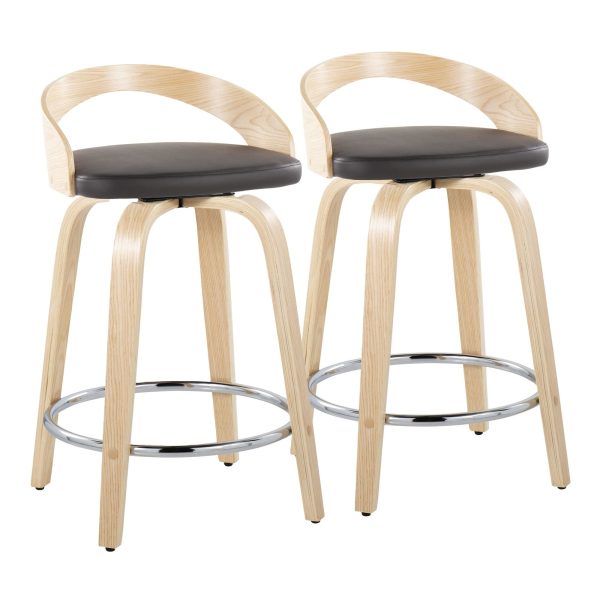 Grotto 24 Brown Faux Leather Contemporary Swivel Stools Set of 2 4
