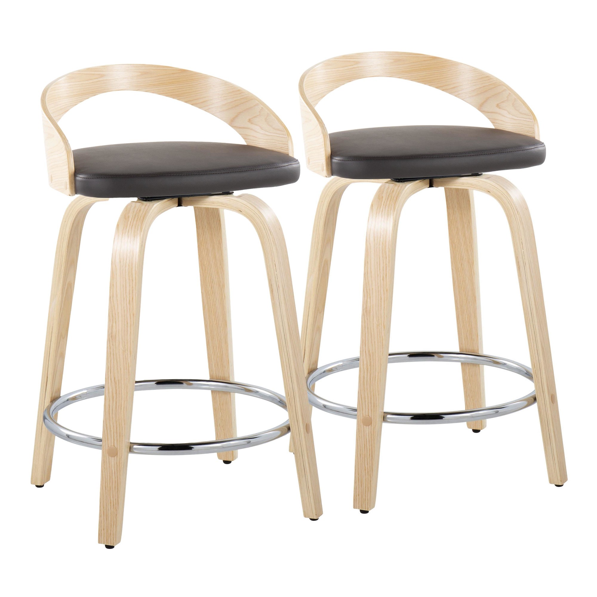 Grotto 24 Brown Faux Leather Contemporary Swivel Stools (Set of 2) 5 Grotto 24 Brown Faux Leather Contemporary Swivel Stools (Set of 2) - Image 5