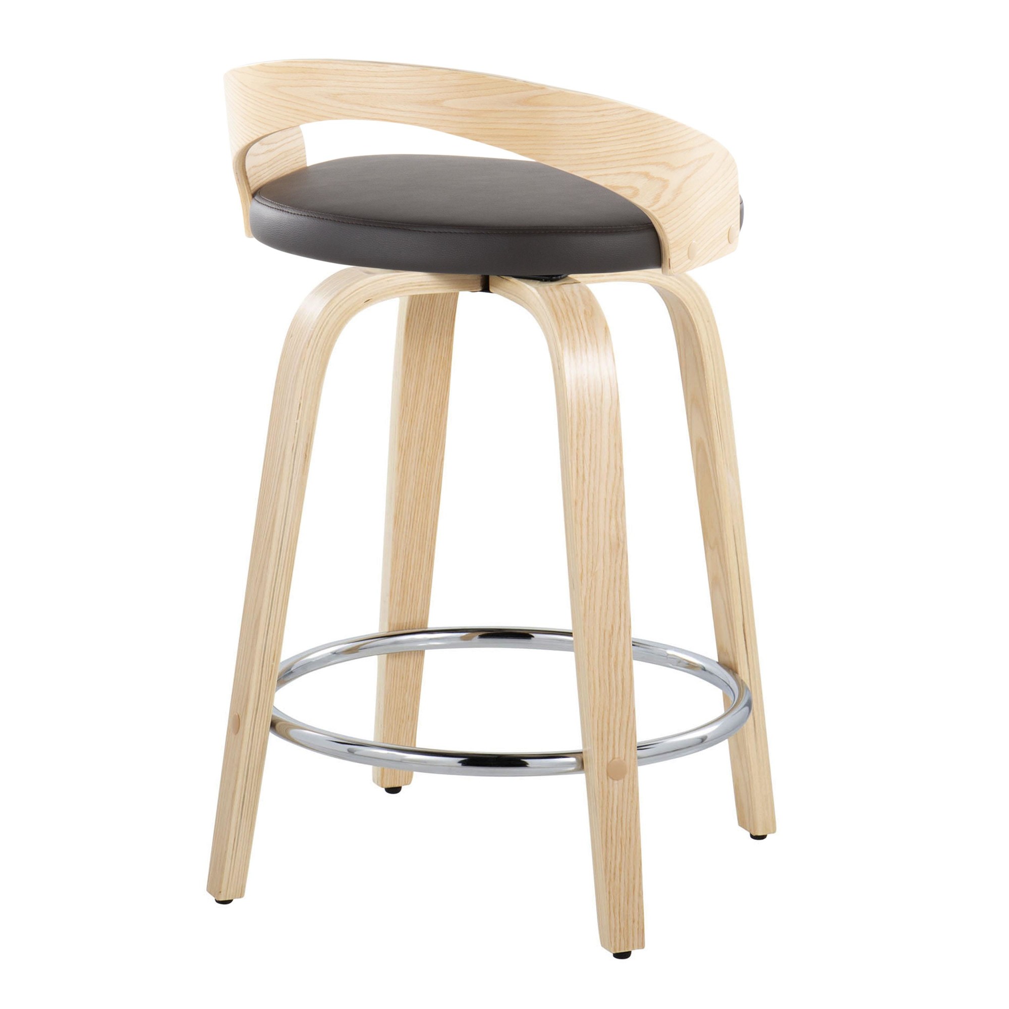 Grotto 24 Brown Faux Leather Contemporary Swivel Stools (Set of 2) 8 Grotto 24 Brown Faux Leather Contemporary Swivel Stools (Set of 2) - Image 8