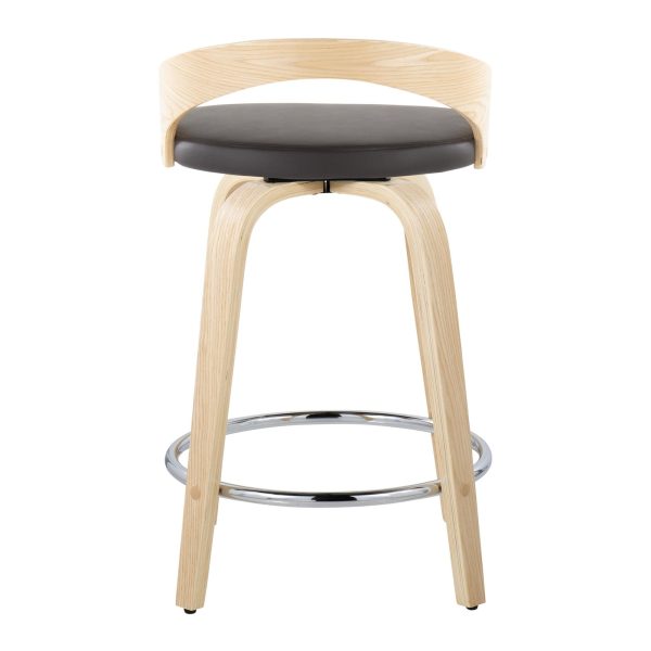 Grotto 24 Brown Faux Leather Contemporary Swivel Stools Set of 2 8