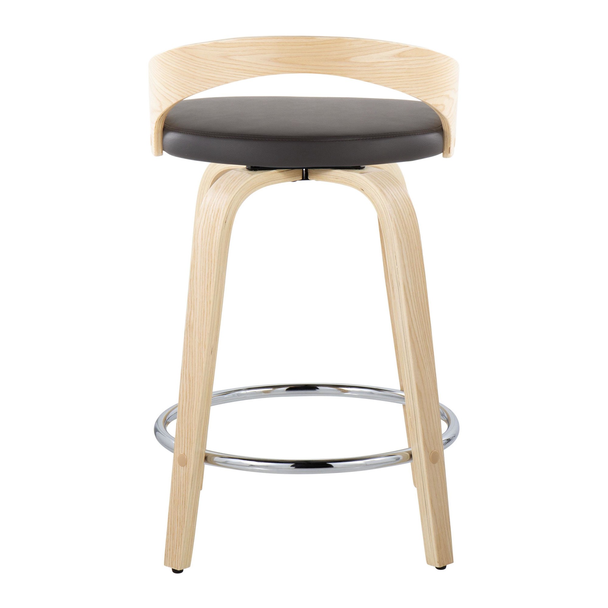 Grotto 24 Brown Faux Leather Contemporary Swivel Stools (Set of 2) 9 Grotto 24 Brown Faux Leather Contemporary Swivel Stools (Set of 2) - Image 9
