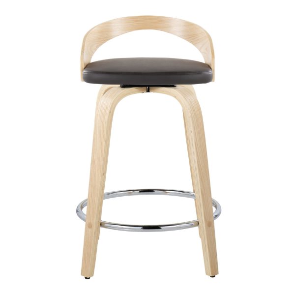 Grotto 24 Brown Faux Leather Contemporary Swivel Stools Set of 2 9