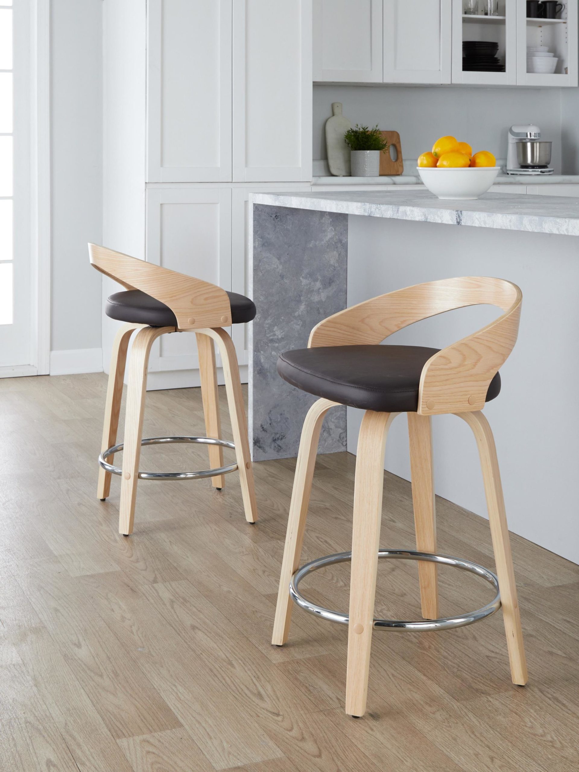 Grotto 24 Brown Faux Leather Contemporary Swivel Stools (Set of 2) 1 Grotto 24 Brown Faux Leather Contemporary Swivel Stools (Set of 2)