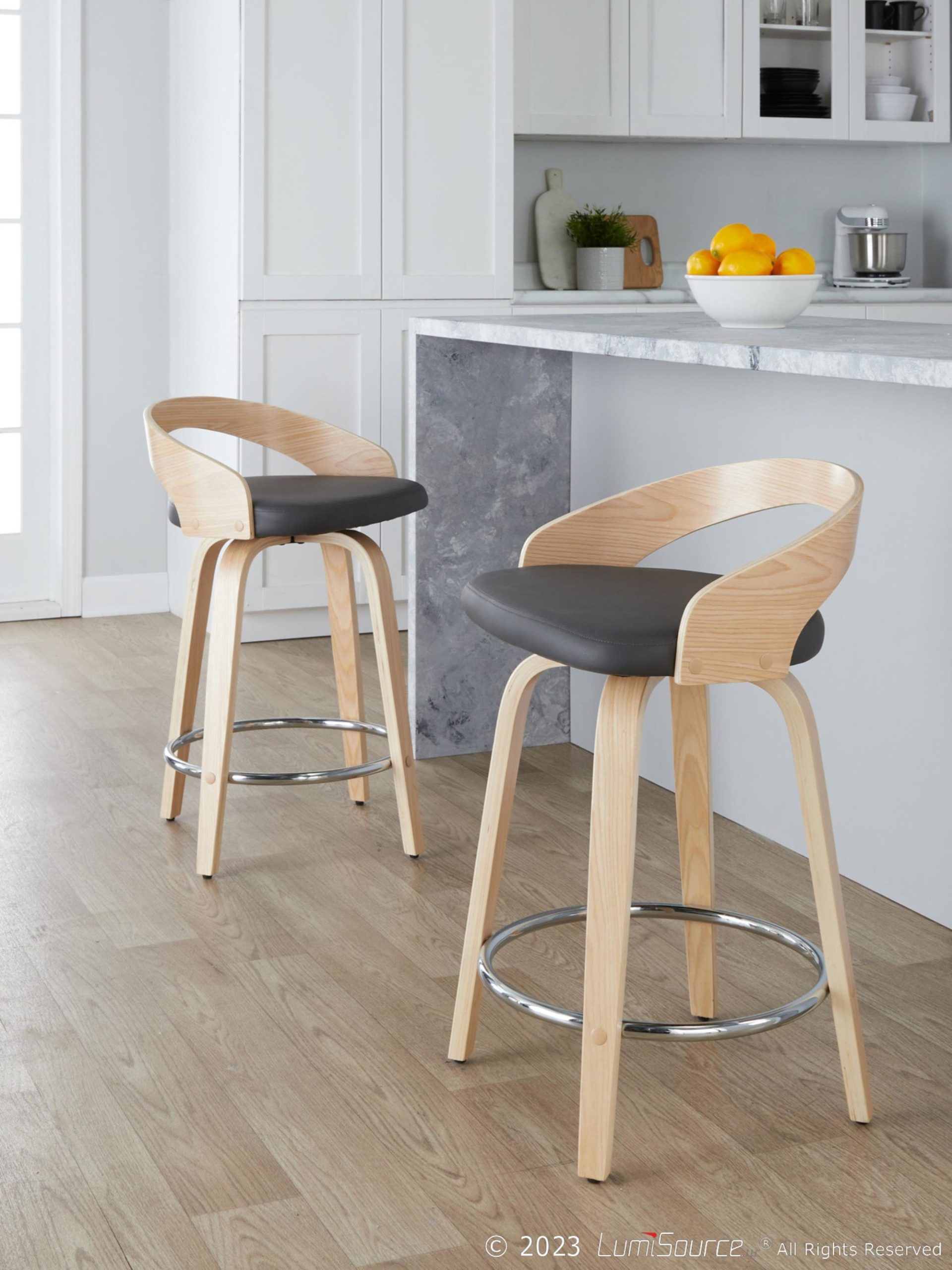 Grotto 24" Contemporary Swivel Counter Stools Natural/Grey (Set of 2) 2 Grotto 24" Contemporary Swivel Counter Stools Natural/Grey (Set of 2) - Image 2
