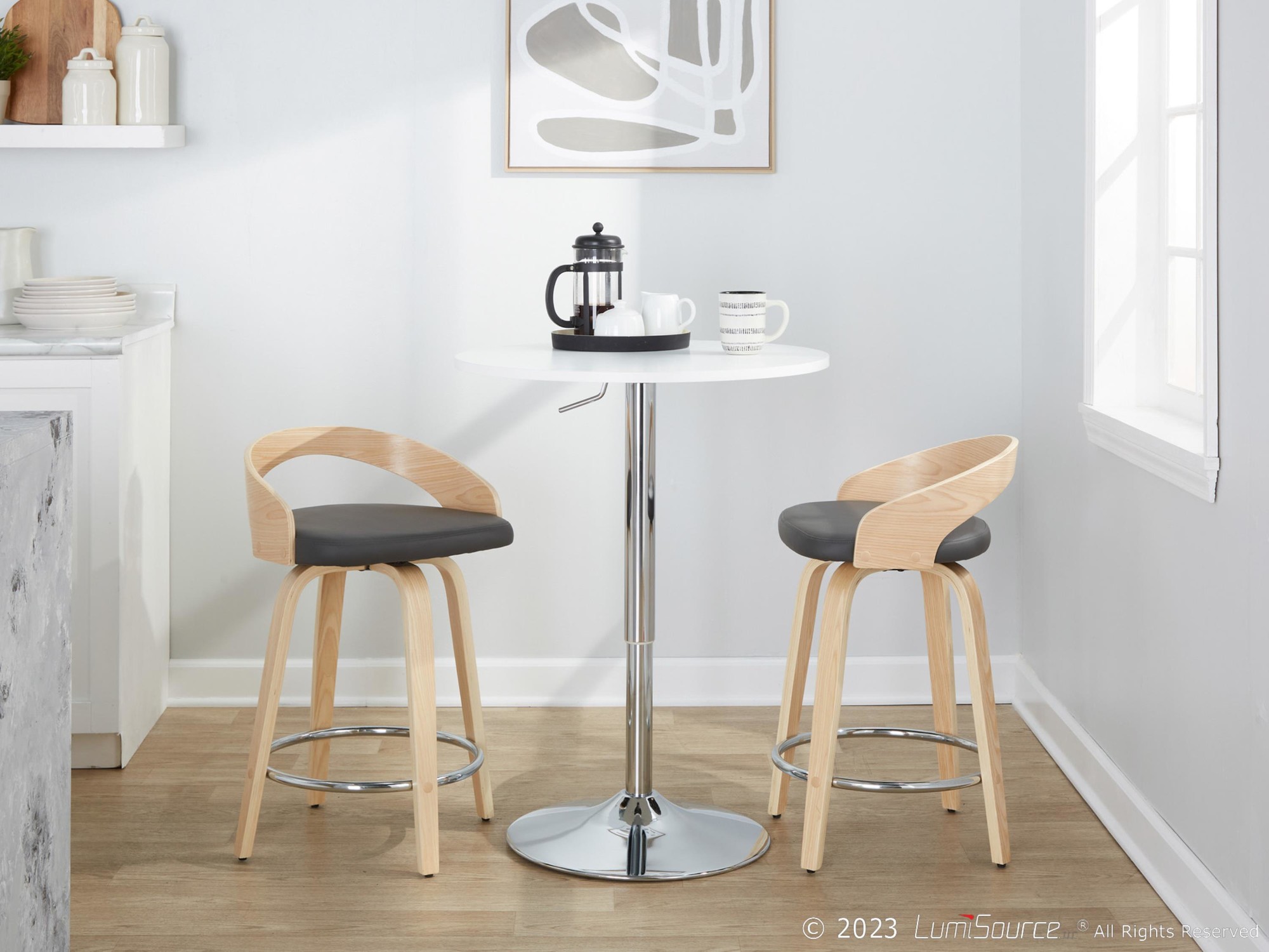 Grotto 24" Contemporary Swivel Counter Stools Natural/Grey (Set of 2) 3 Grotto 24" Contemporary Swivel Counter Stools Natural/Grey (Set of 2) - Image 3