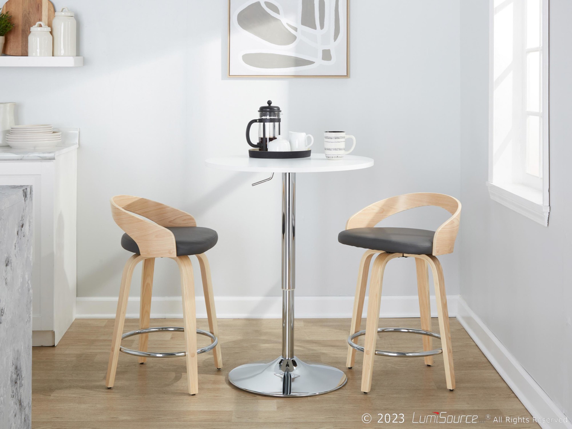 Grotto 24" Contemporary Swivel Counter Stools Natural/Grey (Set of 2) 4 Grotto 24" Contemporary Swivel Counter Stools Natural/Grey (Set of 2) - Image 4
