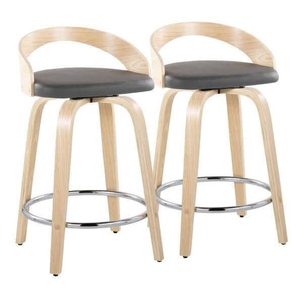 Grotto 24 Contemporary Swivel Counter Stools NaturalGrey Set of 2 4