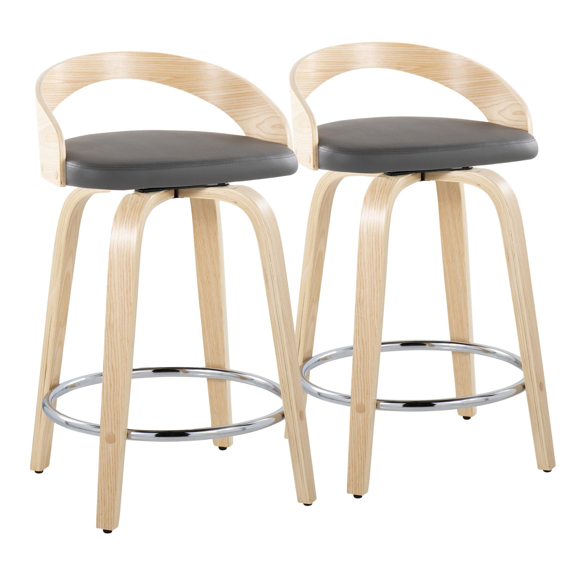 Grotto 24" Contemporary Swivel Counter Stools Natural/Grey (Set of 2) 5 Grotto 24" Contemporary Swivel Counter Stools Natural/Grey (Set of 2) - Image 5