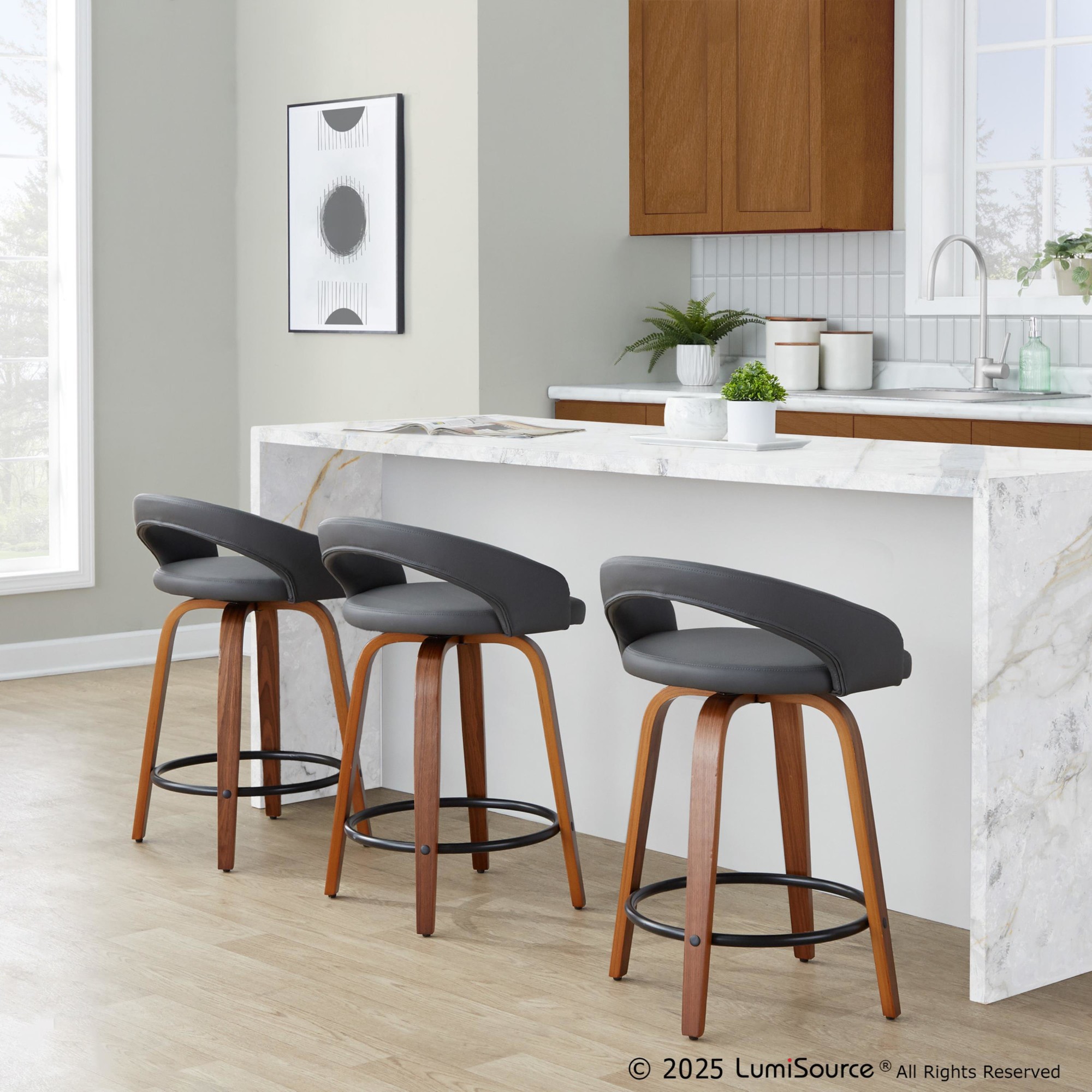 Grotto 24 Contemporary Swivel Grey Counter Stools (Set of 2) 2 Grotto 24 Contemporary Swivel Grey Counter Stools (Set of 2) - Image 2