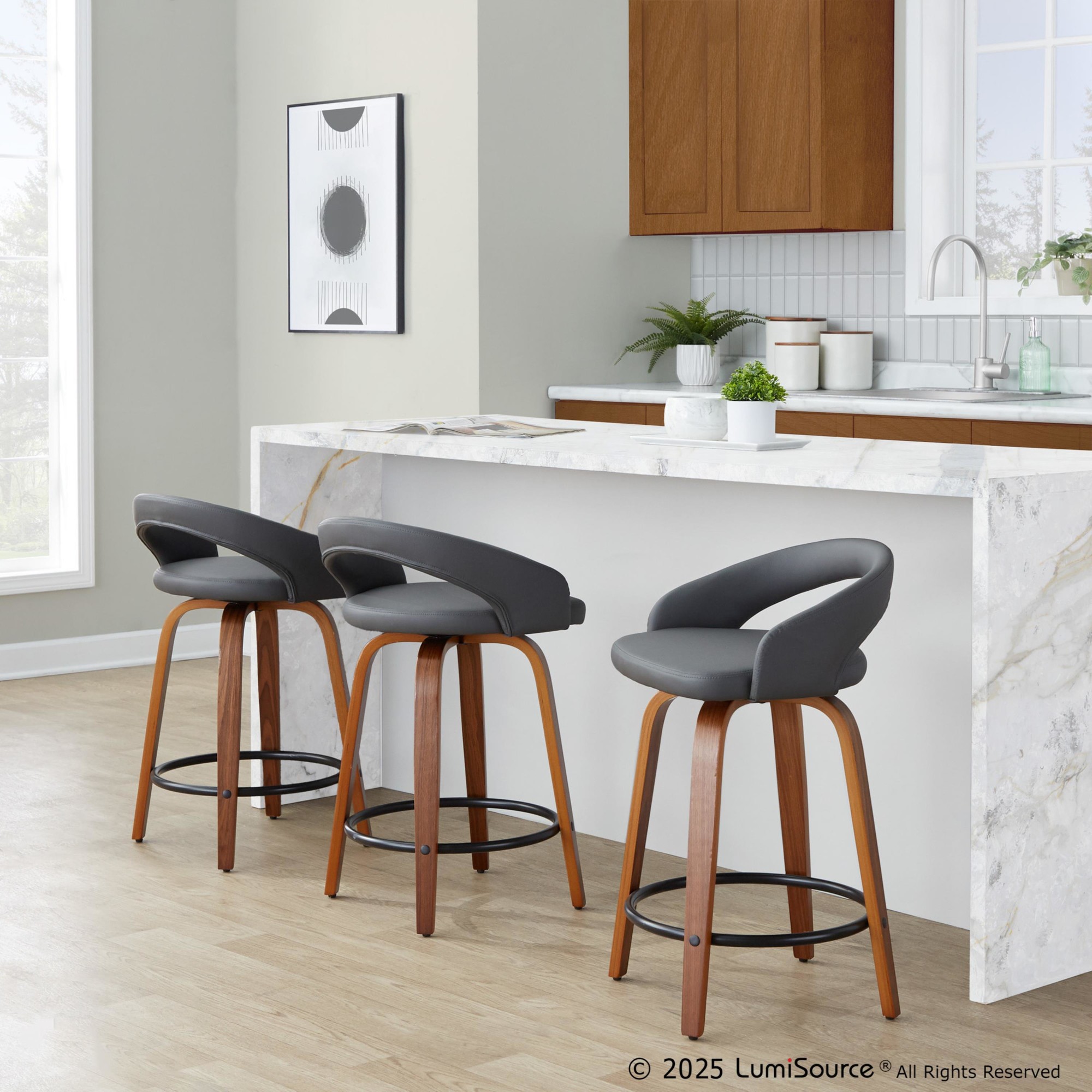 Grotto 24 Contemporary Swivel Grey Counter Stools (Set of 2) 1 Grotto 24 Contemporary Swivel Grey Counter Stools (Set of 2)